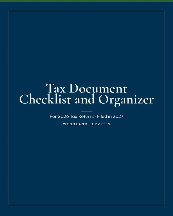 Cover of Tax Document Checklist and Organizer for 2026 tax returns filed in 2027
